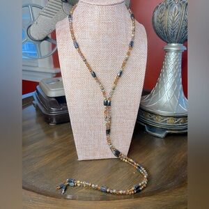 Vintage Amber Glass and Magnetite Magnetic Necklace 38 inches long